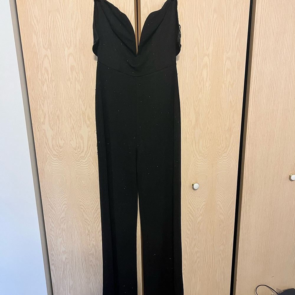 Starlet Black strapless wide leg jumpsuit from Lulus